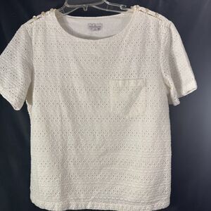 Vintage Ivory LLBean Eyelet Blouse W/button Shoulder Details Sz S